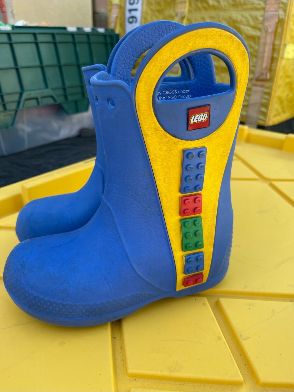 Lego Blue and Yellow Kids Rain Boots with Multi-Color Brick Accents